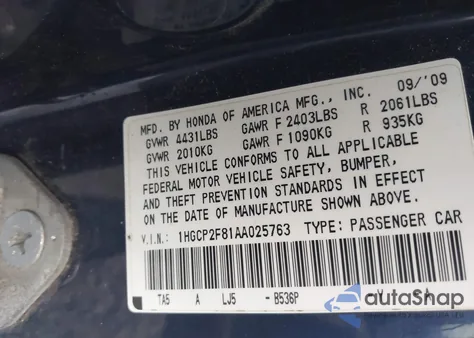 2010 Honda Accord Exl from USA, damaged, VIN 1HGCP2F81AA025763